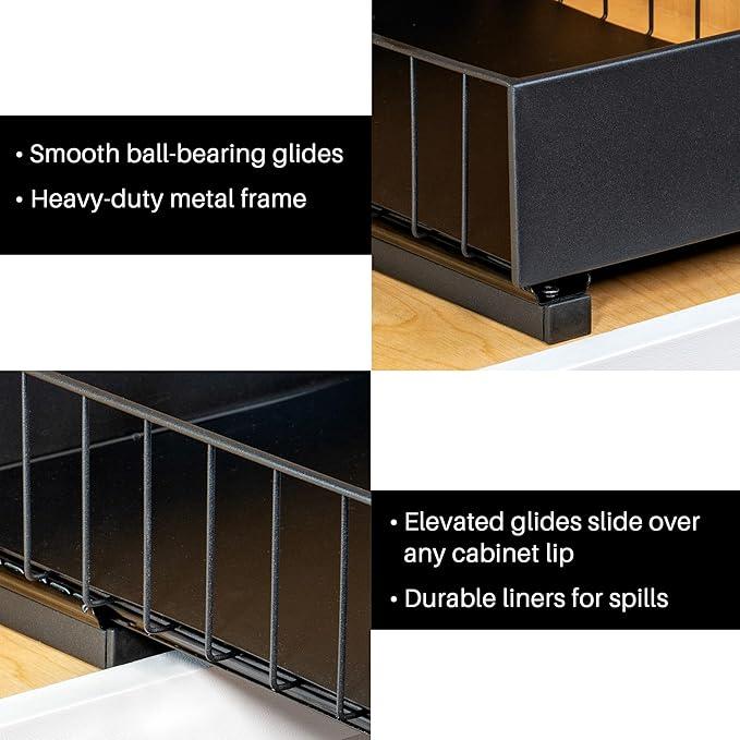 LYNK PROFESSIONAL® Pull Out Under Sink Kitchen Cabinet Organizer - 10" W x 14" D 2-Tier Drawer - Sliding Shelf Organizer for Cabinets and Undersink Storage Shelves - Lifetime Ltd. Warranty – Black - ModernBath