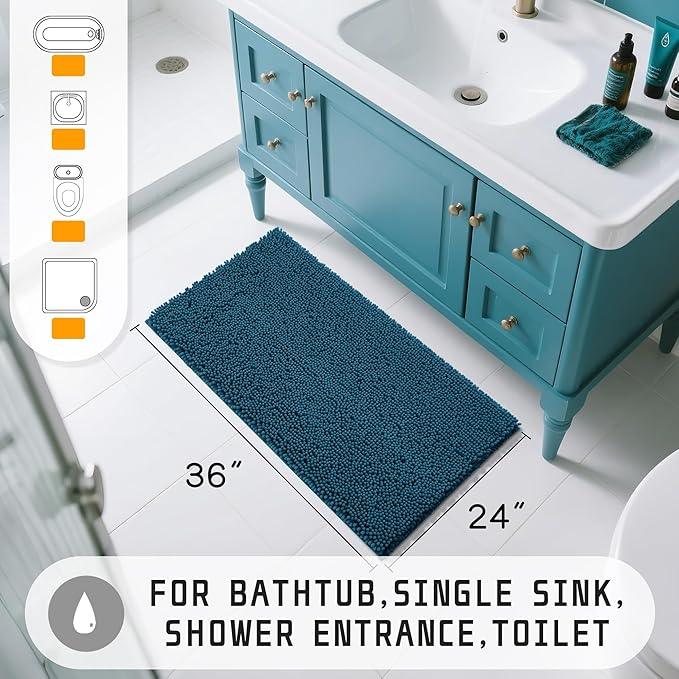 Yimobra Large Bathroom Rugs 36"x24", Non Slip Bath Mat for Tub, Shaggy Rug Floor Carpet, Extra Soft Super Absorbent Quick Dry, Machine Washable,Peacock Blue - ModernBath