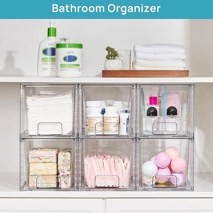 Vtopmart 6 Pack Large Stackable Storage Drawers,Easily Assemble Acrylic Bathroom Closet Undersink Organizers and Storage,Plastic Bins for Kitchen Cabinets,Pantry,Makeup,Medicine Organization - ModernBath