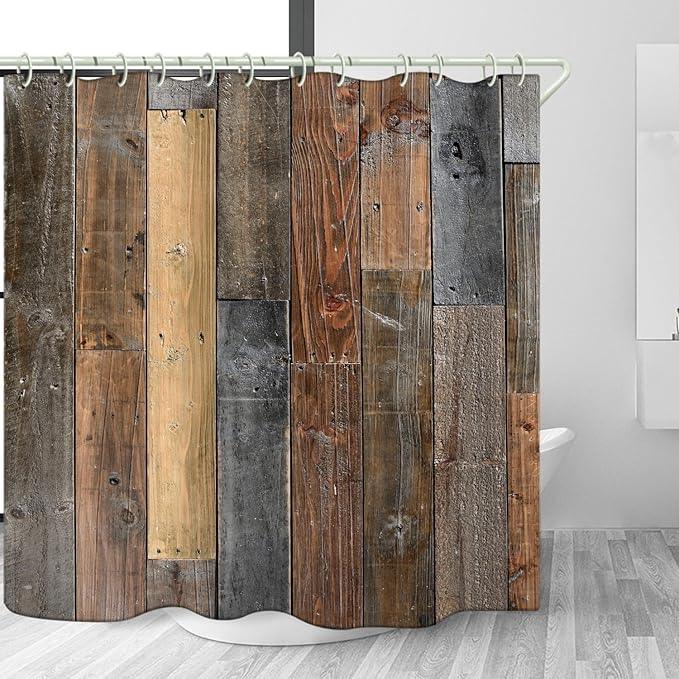 LYFANS Bathroom Features Retro Wooden 3D Shower Curtains, Luxurious Bathtub Waterproof Shower Curtain, Bright Fabric Shower Curtains, Size (72x79 inches) - ModernBath