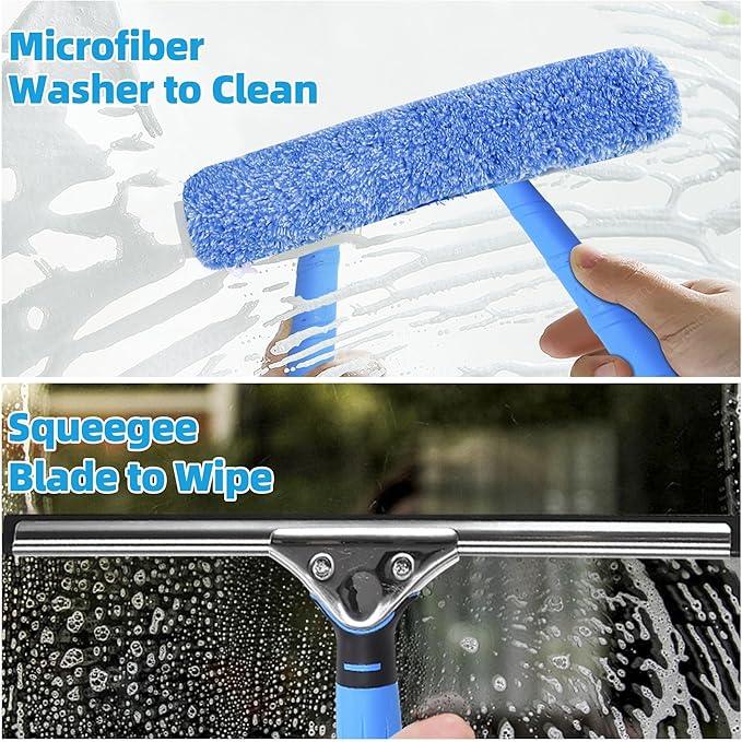 HYCDFCS Squeegee with Shelf Storage for Window Cleaning,Window Cleaning Squeegee kit with Bucket&Microfiber Scrubber,Bathroom,Shower Doors,Mirrors,Tiles,and Car Windows Blue - ModernBath