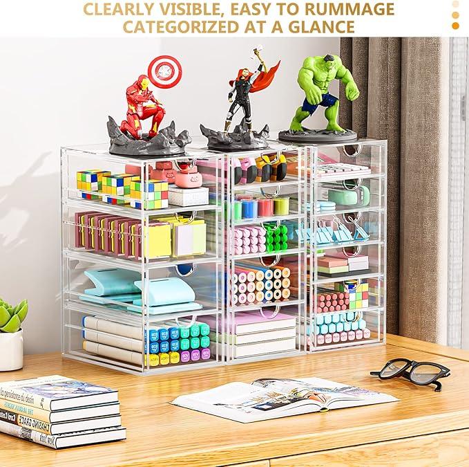 Acrylic 3 Pack Desk Organizers and Accessories, Makeup Organizer Storage With 15 Drawers, Desk Organizers, Dustproof Drawer Organizer and Storage for Make Up, Jewelry, DIY Pen - ModernBath
