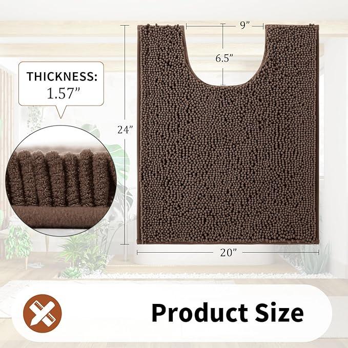 Yimobra Toilet Rugs U Shaped Washable - 24"x20" Non Slip Plush Contour Bath Rugs for Toilet - Super Soft Absorbent Quick Dry Toilet Mats for Bathroom,Brown - ModernBath