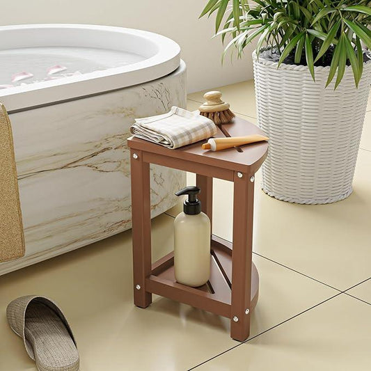 ONSGLM Shower Stool for Inside Shower, Corner Shower Bench Seat, HDPE Waterproof Shower Stool for Shaving Legs with Baffle Storage Shelf, Shower Seat/Foot Rest for Bathroom, Indoor/Outdoor Use, Teak - ModernBath