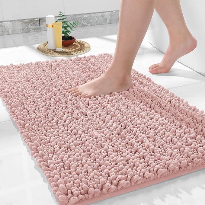 Yimobra Large Bathroom Rugs Non Slip Washable 36x24 Inch - Ultra Soft Absorbent Chenille Bath Mat, Quick Dry Shaggy Floor Carpet for Tub Shower, Light Pink Home Decor Accessories - ModernBath