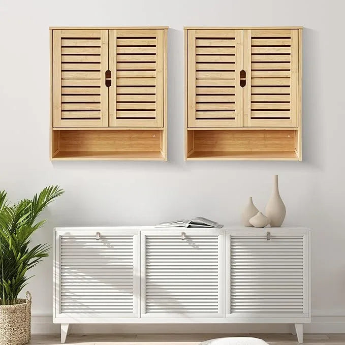 HYNAWIN Bathroom Wall-Mounted Medicine Cabinet - Over-The-Toilet Floating Bamboo Storage Organizer with Adjustable Shelf, Space-Saving for Kitchen, and Living Room - ModernBath