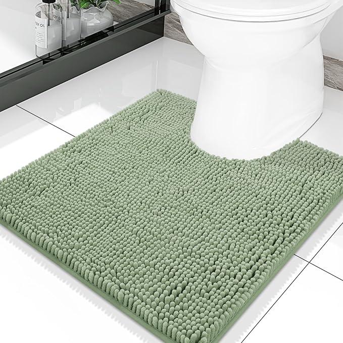 Smiry Luxury Chenille Toilet Rugs U-Shaped 20x20, Soft Absorbent Non-Slip Contour Bathroom Rugs for Toilet, Machine Washable Contoured Bath Mats, Sage Green - ModernBath
