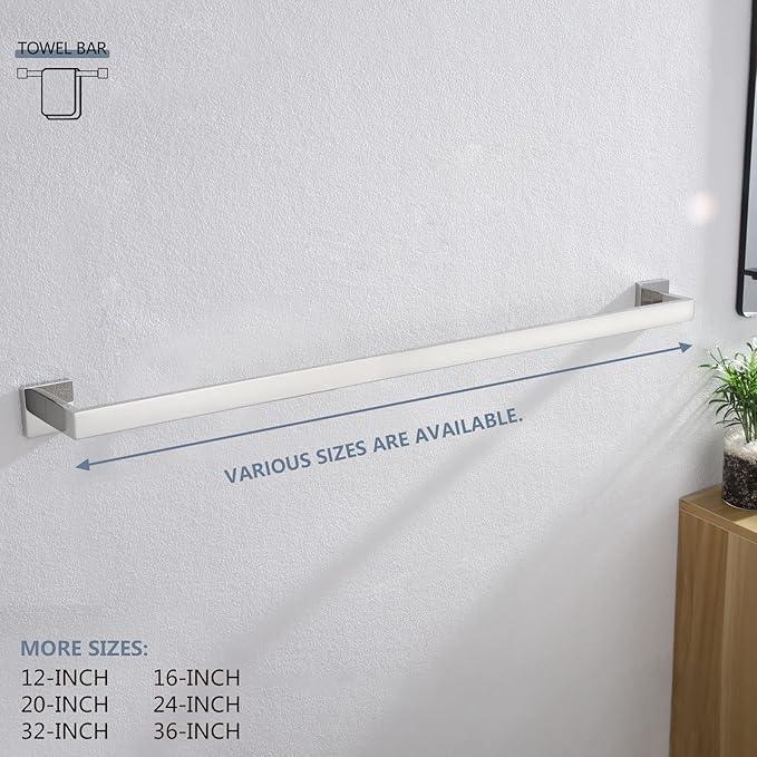 KOKOSIRI 36-Inch Single Towel Bar, Bathroom Kitchen Towel Holder, Wall Mounted SUS304 Stainless Steel Towel Rack, Polished Chrome, B4003CH-L36 - ModernBath
