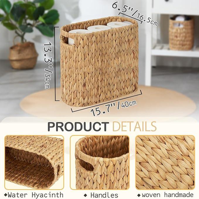 ELONG HOME Toilet Paper Storage for 9 Rolls, Water Hyacinth Wicker Toilet Paper Storage Holder, Toilet Paper Basket with Built-in Handles - ModernBath
