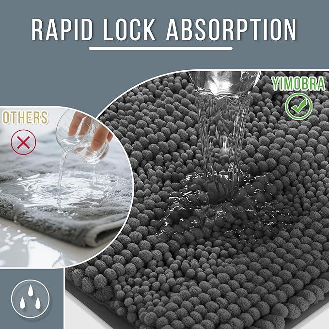 Yimobra Bathroom Rug Mat 44 x 24, Non Slip and Super Absorbent Bath Mat,Machine Washable Quick Dry,Ultra Plush Chenille Shower Rugs for Bathroom Floor Sink Tub and Shower Outside,Dark Gray - ModernBath