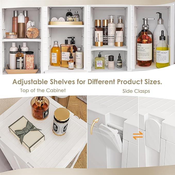 VECELO 4-Tier Tall Narrow Storage Cabinet with Movable Wheels, Adjustable Shelves, Anti-Tip, Slim, for Small Space, Bathroom, Kitchen, Laundry, White - ModernBath