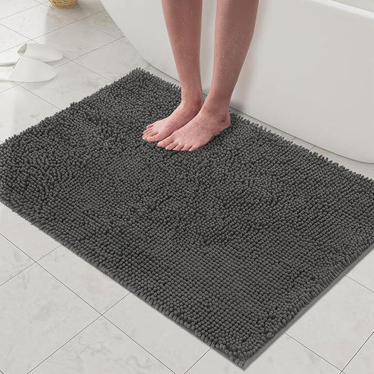 Cybstrax Bath Rug Mat,Extra-Soft Absorbent Chenille Bathroom Mats, 72" x 24" Non-Slip Rubber Backing, Large Washable Bath Mat for Bathroom Floor, Home Decor Accessories, Grey - ModernBath