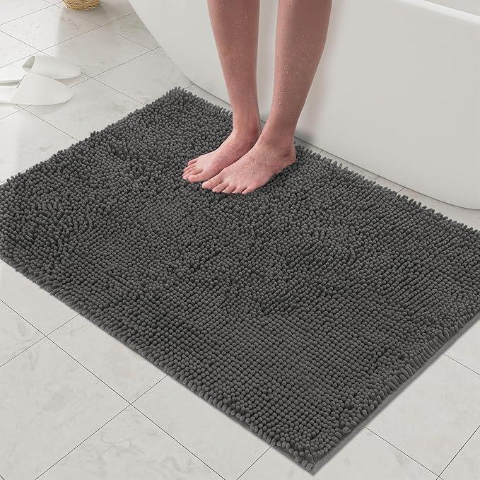 Cybstrax Bath Rug Mat,Extra-Soft Absorbent Chenille Bathroom Mats, 72" x 36" Non-Slip Rubber Backing, Large Washable Bath Mat for Bathroom Floor, Home Decor Accessories, Grey - ModernBath