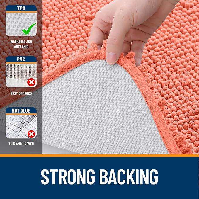 OLANLY Bathroom Rugs 30x20, Extra Soft Absorbent Chenille Bath Rugs, Rubber Backing Quick Dry, Machine Washable Bath Mats for Bathroom Floor, Tub and Shower, Home Decor Accessories, Coral - ModernBath