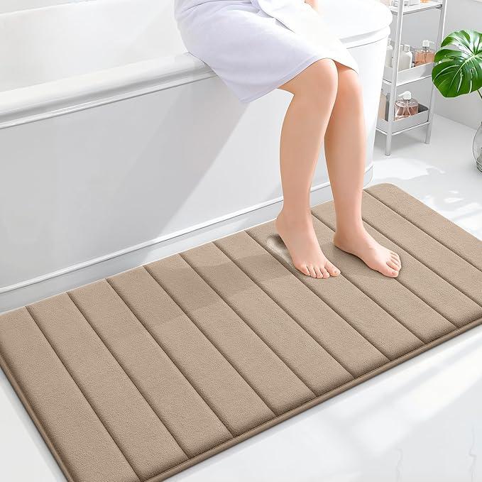 OLANLY Memory Foam Long Bathroom Rugs Runner 47x24, Super Soft Absorbent Bath Mat, Quick Dry, Machine Washable Shower Floor Rugs, Bathmat Carpet, Bathroom Home Decor Accessories, Tan - ModernBath