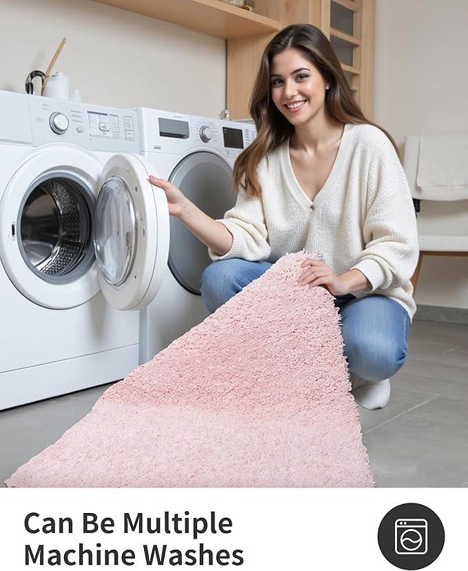 ILANGO Dark Pink Bathroom Rugs 24" × 17" Small Non Slip & Super Absorbent Extra Thick Soft, Washable Bath Mat for Floor, Microfiber Plush Shaggy Bath Rug with Rubber for Bathtub Shower Room Sink - ModernBath