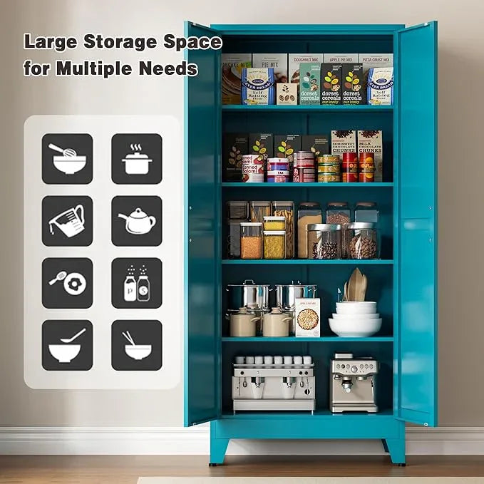 71” Tall Pantry Storage Cabinet, Kitchen Cabinets, Metal Cupboard with 4 Adjustable Shelves for Dining Room, Bathroom, Living Room - ModernBath