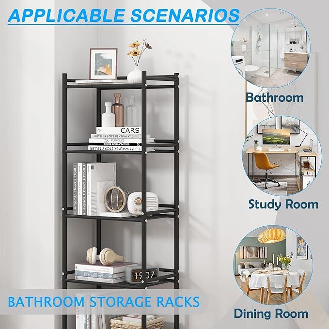 5 Tier Bathroom Storage Open Shelf Unit, Free-Standing Metal Corner Rack Shelving for Kitchen, Living Room, Hallway (Black, Wider 5 Tier) - ModernBath