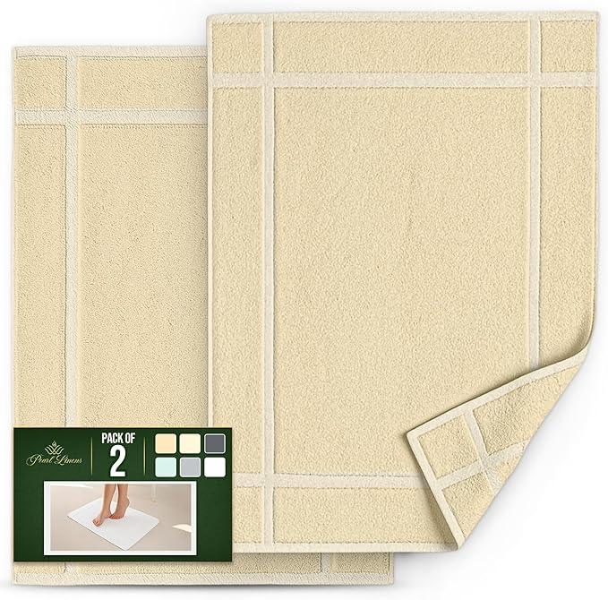 Pearl Linens Pack of 2 100% Cotton Bath Mat 20x30 inches, Soft & Absorbent Quick Dry Bathroom Mat Set, Not Bathroom Rugs, After Shower Mat, Bath Tub Mat, 687 GSM, Machine Washable, Beige - ModernBath