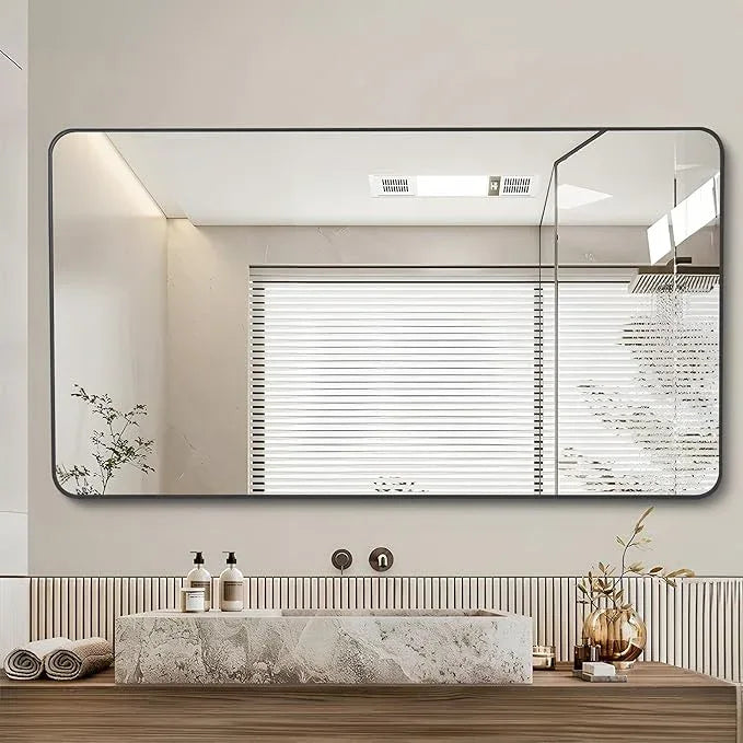 DESBING 36" x 48"Bathroom Mirror, Matte Black Wall Mirror with Metal Frame, Decorative Rectangular Vanity Mirror for Bedroom Bathroom Living Room Entryway (Horizontal/Vertical) - ModernBath