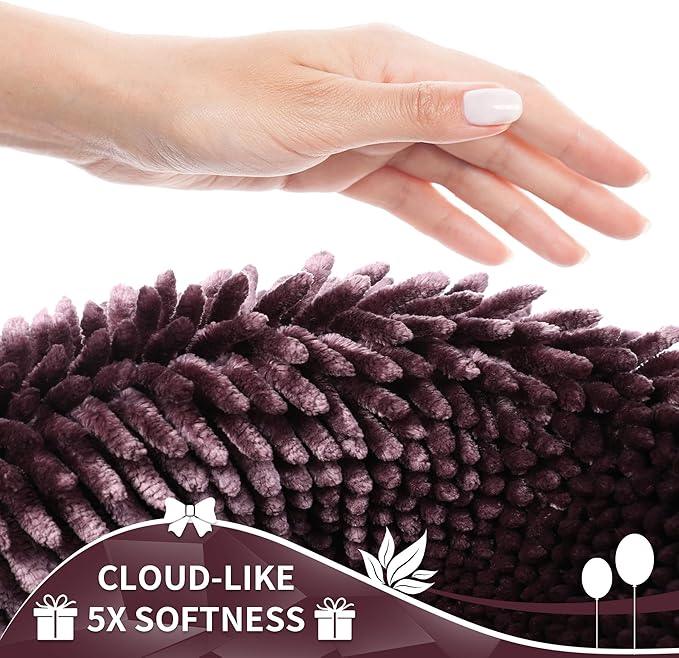 Yimobra Bathroom Rug Set 2 Piece, Luxury Shaggy Bath Mat Set with Non Slip Backing, Ultra Soft & Absorbent Mats for Bathroom Floor, Machine Washable, 44"x24"+24"x17", Dark Purple - ModernBath