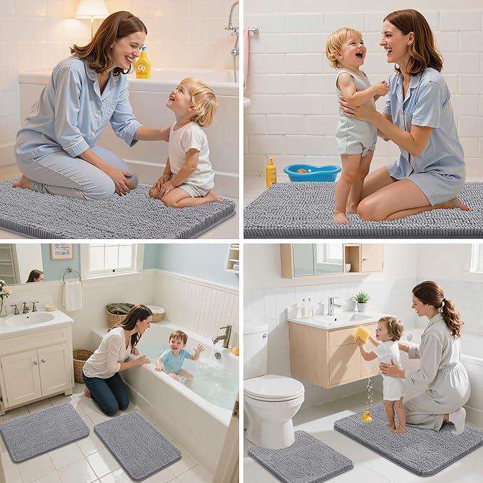 Arotive Bathroom Rugs 47x20, Extra Soft Absorbent Shaggy Chenille Bath Rugs, Machine Washable Rubber Backing Non-Slip Bath Mats for Bathroom Floor Tub and Shower, Home Decor Accessories, Grey - ModernBath