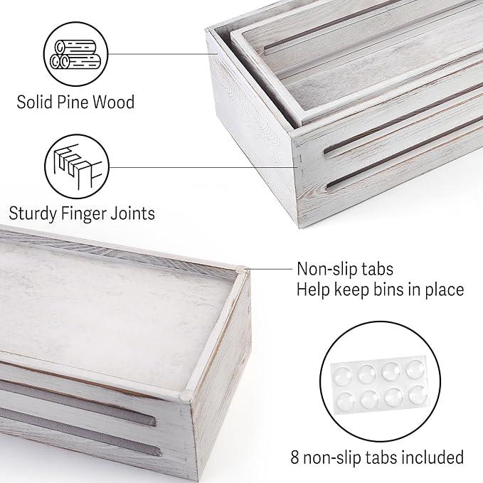 LotFancy Bathroom Decor Box, 2 Pack Wooden Toilet Paper Holder, White Toilet Storage Basket for Back of Toilet, Farmhouse Toilet Tank Topper - ModernBath