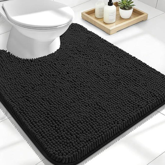 OLANLY Toilet Rugs U-Shaped 24x20, Extra Soft Absorbent Chenille Contour Bathroom Rugs for Toilet, Dry Quickly, Machine Washable, Non-Slip Bath Mat, Black - ModernBath