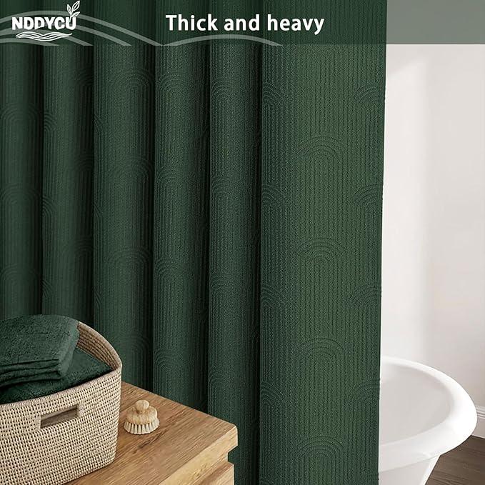 NDDYCU Dark Green Shower Curtain Boho Cotton Texture Mid Century Minimalist Arch Shower Curtain for Bathroom,72" W X 72" L - ModernBath