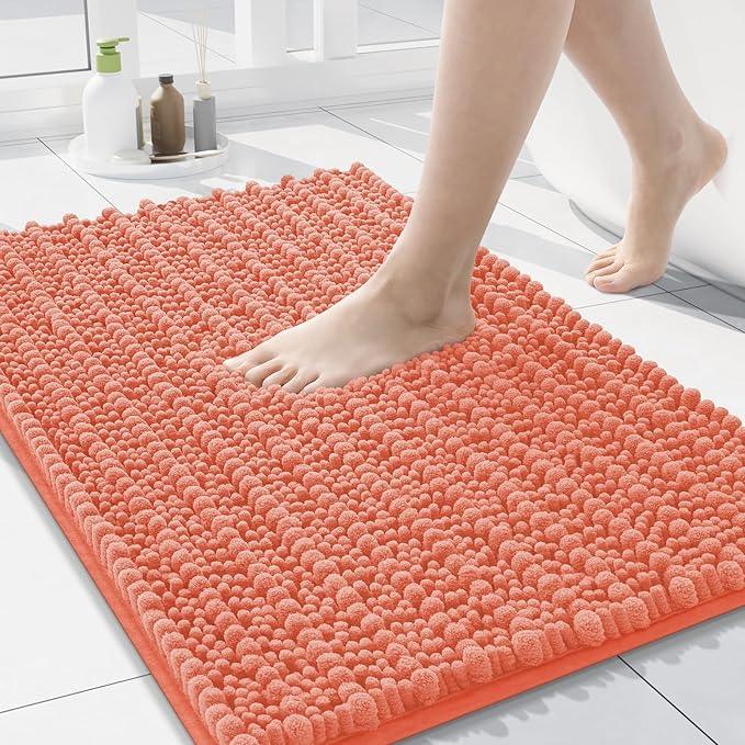 Arotive Luxury Chenille Bathroom Rug Mat, Extra Soft Thick Absorbent Shaggy Bath Rugs, Non-Slip Machine Wash Dry, Plush Bath Mats for Bathroom, Shower and Tub, 24x16, Coral - ModernBath