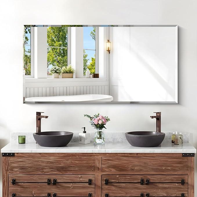 KOCUUY Beveled Mirror, 24x48 Inch Frameless Bathroom Mirror for Over Sink, Upgraded Shatterproof Beveled Unframed Design Mirror for Bathroom, Bedroom, Hang Horizontal/Vertical - ModernBath
