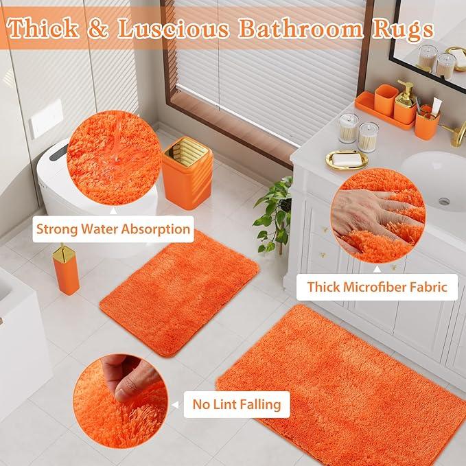 XLHOMO Bathroom Set - Orange Bathroom Sets with Shower Curtain and Rugs, 24PCS Shower Curtain Set with Hooks, Soap Dispenser, Soap Dish, Toilet Brush Holder and Trash Can for Housewarming - ModernBath