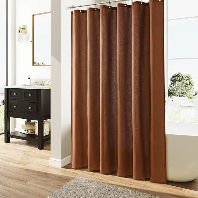 Naturoom Rustic Brown Linen Shower Curtain, Country Boho Farmhouse Bath Decor Shower Curtains Neutral Cloth Weighted Textured Fabric Bath Curtain Liner with Hooks, 72x80 - ModernBath