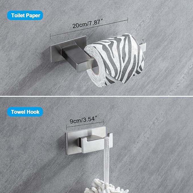4-Pieces Bathroom Hardware Accessories Set, Towel Rack Towel Bar Toilet Paper Holder Towel Hook Self Adhesive Stainless Steel Towel Rack Set for Bathroom Wall Mounted, Brushed Nickel, 16 Inch - ModernBath