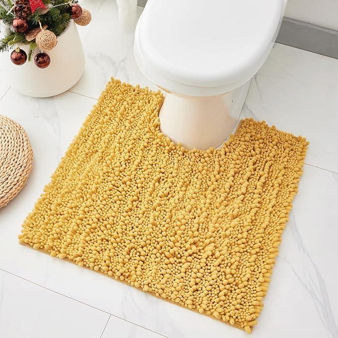 Ruggnovea Toilet Rugs U-Shaped Mat 24x24, Contour Bathroom Mat - Ultra Soft & Absorbent Chenille, Quick-Dry, Machine Washable with Non Slip Barrier Backing, Yellow - ModernBath