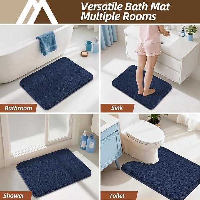 COSY HOMEER Bath Rugs for Bathroom Extra Thick- Anti-Slip Bath Mats Soft Plush Yarn Shaggy 100% Strong Mirco Polyeste Mat Living Room Bedroom Mat Floor Water Absorbent(Navy,24x36 - Inches) - ModernBath