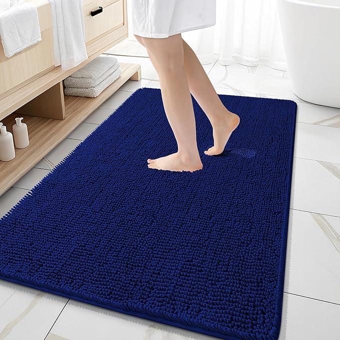 OLANLY Bathroom Rugs 59x35, Extra Soft Absorbent Chenille Bath Rugs, Rubber Backing Quick Dry, Machine Washable Bath Mats for Bathroom Floor, Tub and Shower, Home Decor Accessories, Navy - ModernBath
