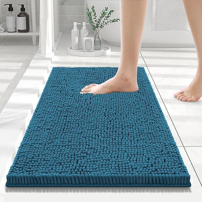 Smiry Luxury Chenille Bathroom Rugs 24x16, Extra Soft and Absorbent Shaggy Bath Mat, Machine Washable, Non-Slip Plush Carpet Runner for Tub, Shower, and Floor, Home Decor Accessories, Peacock Blue - ModernBath