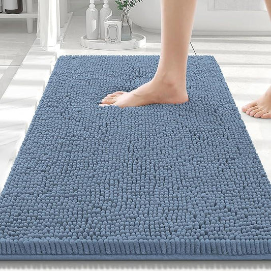 Smiry Luxury Chenille Bathroom Rugs 30x20, Extra Soft and Absorbent Shaggy Bath Mat, Machine Washable, Non-Slip Plush Carpet Runner for Tub, Shower, and Floor, Home Decor Accessories, Grayish Blue - ModernBath