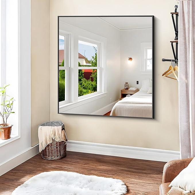 KOCUUY Black Square Mirror, 42"x42" Bathroom Mirrors for Over Sink, Large Black Wall Mounted Mirror, Metal Framed Mirror for Wall, Vanity Mirror for Bathroom Living Room Bedroom Dining Room - ModernBath