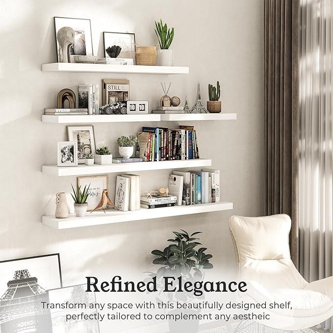 Floating Shelves for Wall, Wall Mounted Rustic Wood Shelves for Bathroom, Bedroom, Living Room, Kitchen, Hanging Shelf for Books/Storage/Room Decor (White 30") - ModernBath
