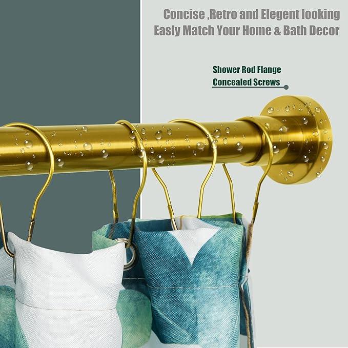Artiwell Heavy Duty Shower Rod, Adjustable Shower Curtain Rod, Expandable 47-84 Inch, Permanent Mount Shower Rod, Never Rust Stainless Steel For Window Curtain and Closet, Brushed Gold - ModernBath