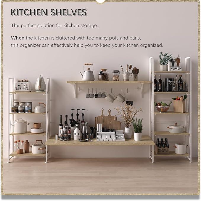 4NM No Assembly Folding Bookshelf Storage Shelves 4 Tiers Vintage Bookcase Standing Racks Study Organizer Home Office (Natural White) - ModernBath