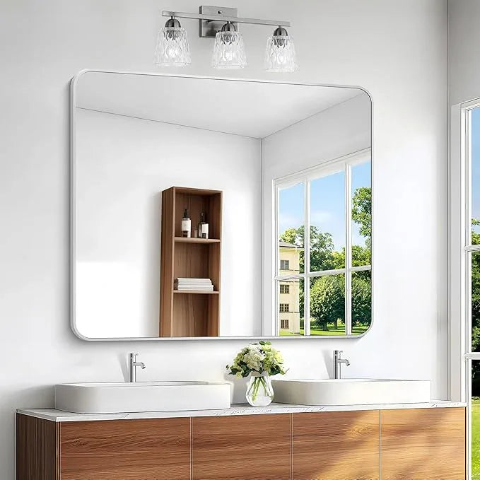 BONEWEI Silver Bathroom Mirror,40x48 inch Wall Mirror for Bathroom Wall Mounted,Rectangle Mirror for Bathroom Over Sink,Modern Frame Round Corner for Living Room,Bedroom Entryway,Horizontal/Vertical - ModernBath