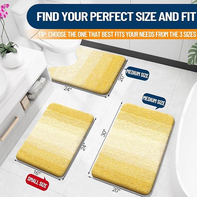 OLANLY Bathroom Rug Mat 24x16, Extra Soft and Absorbent Microfiber Bath Rugs, Non-Slip Plush Shaggy Bath Carpet, Machine Wash Dry, Bath Mats for Bathroom Floor, Tub and Shower, Yellow - ModernBath