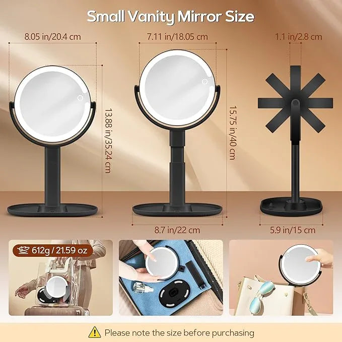 B Beauty Planet Makeup Mirror with Lights, Lighted Magnifying Mirror 30X with 3 Lighting and Adjustable Brightness, 2-Sided Height Adjustable Vanity Mirror for Bathroom, Gifts for Women Black - ModernBath