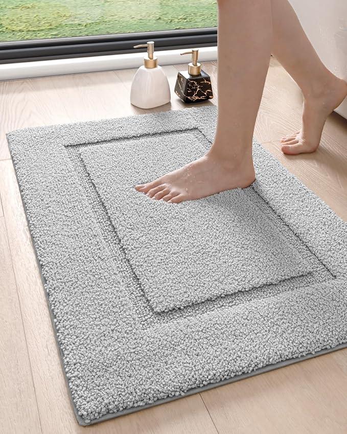 DEXI Bathroom Rugs 36x24, Washable Non Slip Bath Mat for Shower Floor, Absorbent Quick Dry Bathmat with Rubber Backing, Ultra Soft Plush Carpet for Tub, Light Grey - ModernBath
