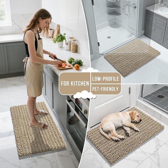 Yimobra Bathroom Runner Rug 60x24 Inch - Extra Long Non Slip Chenille Bath Mat, Soft & Absorbent, Machine Washable Shaggy Hallway Carpet for Vanity Tub Shower, Camel Home Decor Accessories - ModernBath
