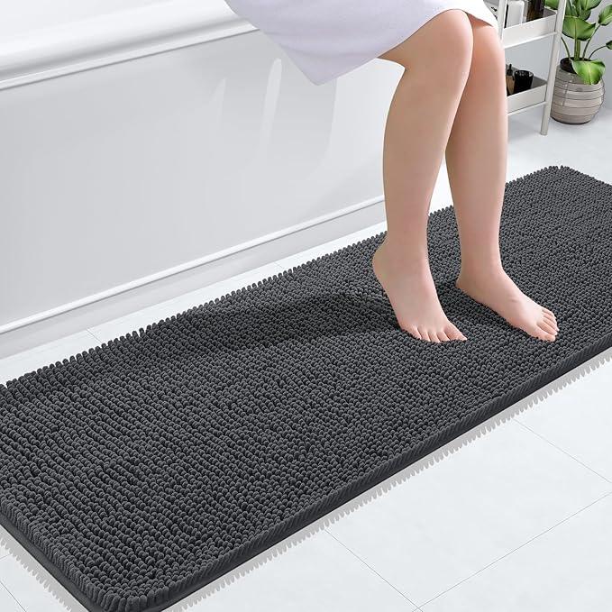 OLANLY Bathroom Rugs 59x20, Extra Soft Absorbent Chenille Bath Rugs, Rubber Backing Quick Dry, Machine Washable Bath Mats for Bathroom Floor, Tub and Shower, Home Decor Accessories, Dark Grey - ModernBath