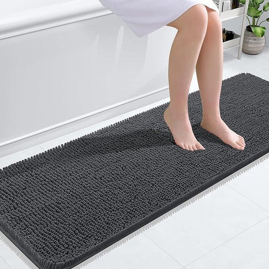 OLANLY Bathroom Rugs 59x20, Extra Soft Absorbent Chenille Bath Rugs, Rubber Backing Quick Dry, Machine Washable Bath Mats for Bathroom Floor, Tub and Shower, Home Decor Accessories, Dark Grey - ModernBath